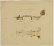 216193 Plattegrond en opstand van het ontwerp voor een basculebrug (Willemsbrug) over de Stadsbuitengracht tussen de ...